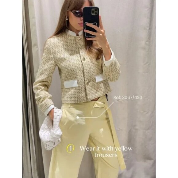 ZARA BUTTER YELLOW BELTED BARREL PANTS - Picture 4 of 5